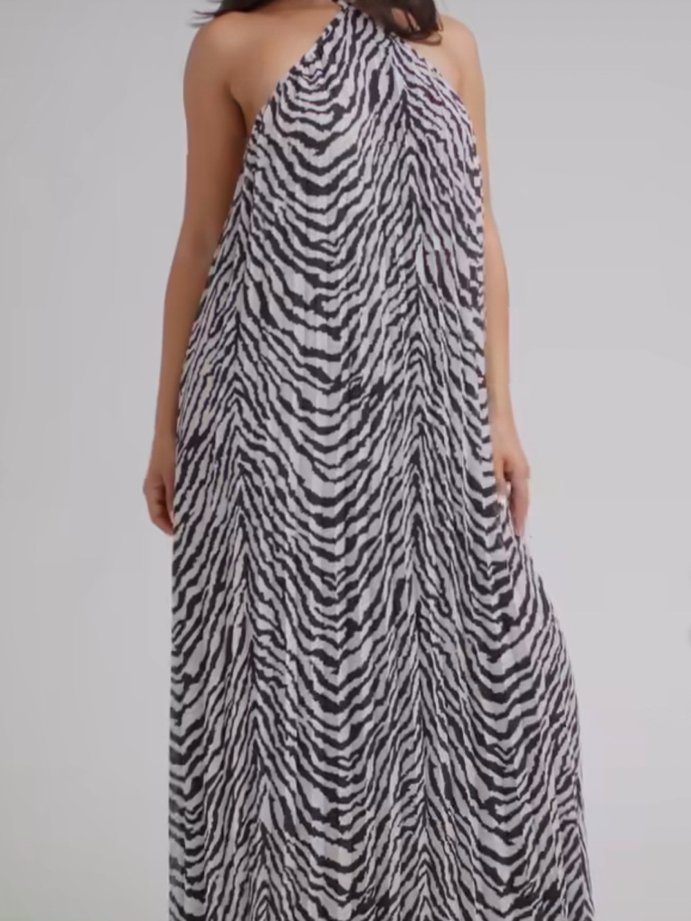 naked wardrobe Black & White Halter Zebra-Print Maxi Dress